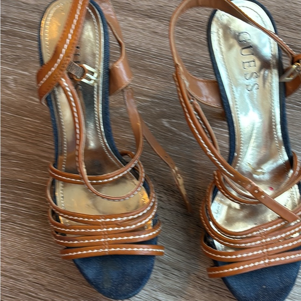 Guess Tan Heels Strappy Sandals